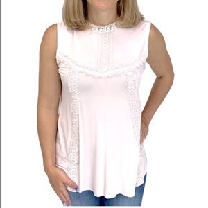 POL mock neck embroidered lace with zipper back